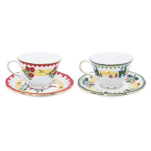 Set 2 cesti pentru cafea si farfurii, portelan, Mamma Mia Xmas - BACI MILANO