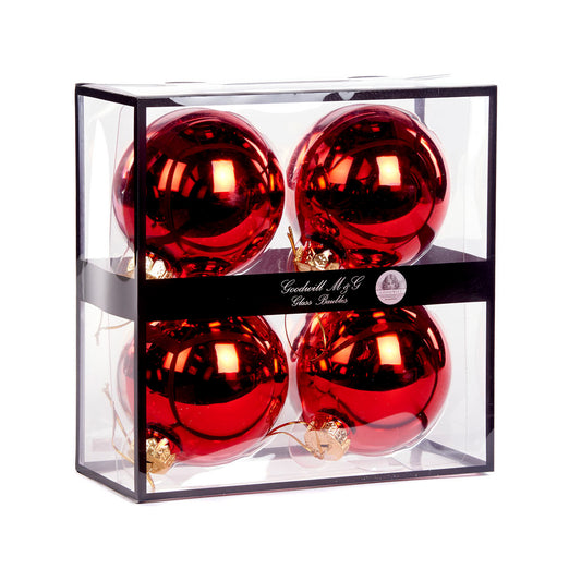 Set 4 globuri decorative, rosu lucios, 10 cm - SIMONA'S CHRISTMAS