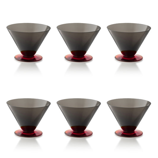 Set 6 boluri din sticla, gri/rosu, 13 cm, Salicornia - SALVIATI