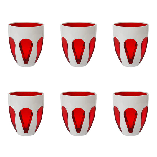 Set 6 pahare pentru apa, acril alb/rosu Aqua - BACI MILANO