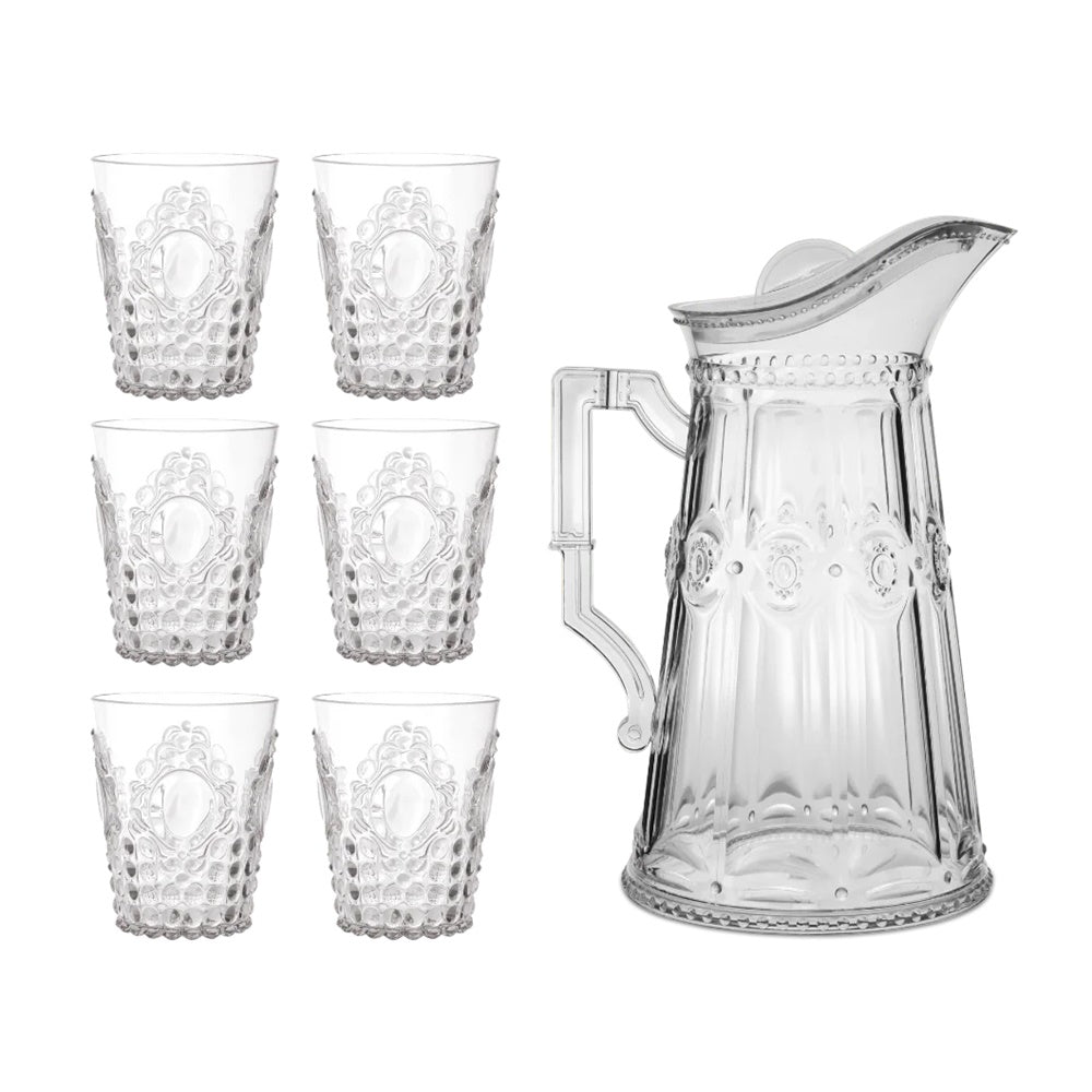 Set 6 pahare pentru apa si carafa 2L, acril transparent, Baroque & Rock Anniversary - BACI MILANO Set 6 pahare pentru apa si carafa 2L, acril transparent, Baroque & Rock Anniversary - BACI MILANO