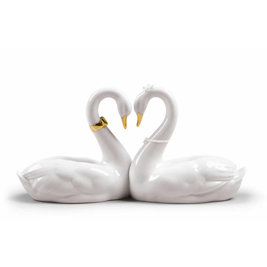 Sculptura din portelan, Endless Love Swans Golden by Jose Puche - LLADRO