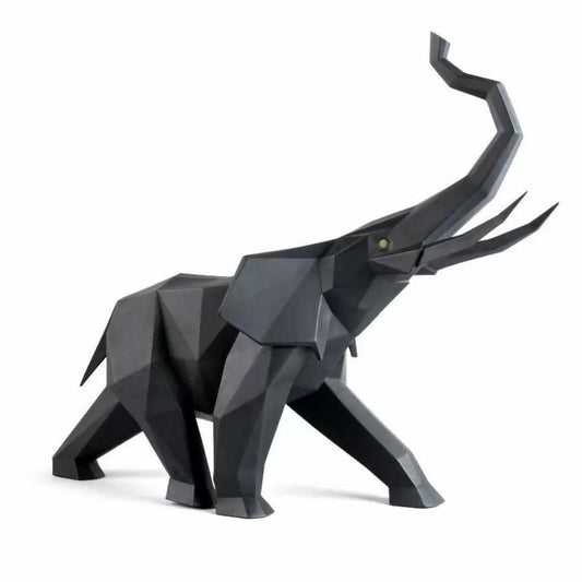 Sculptura din portelan negru mat, Elefant, Origami - LLADRO