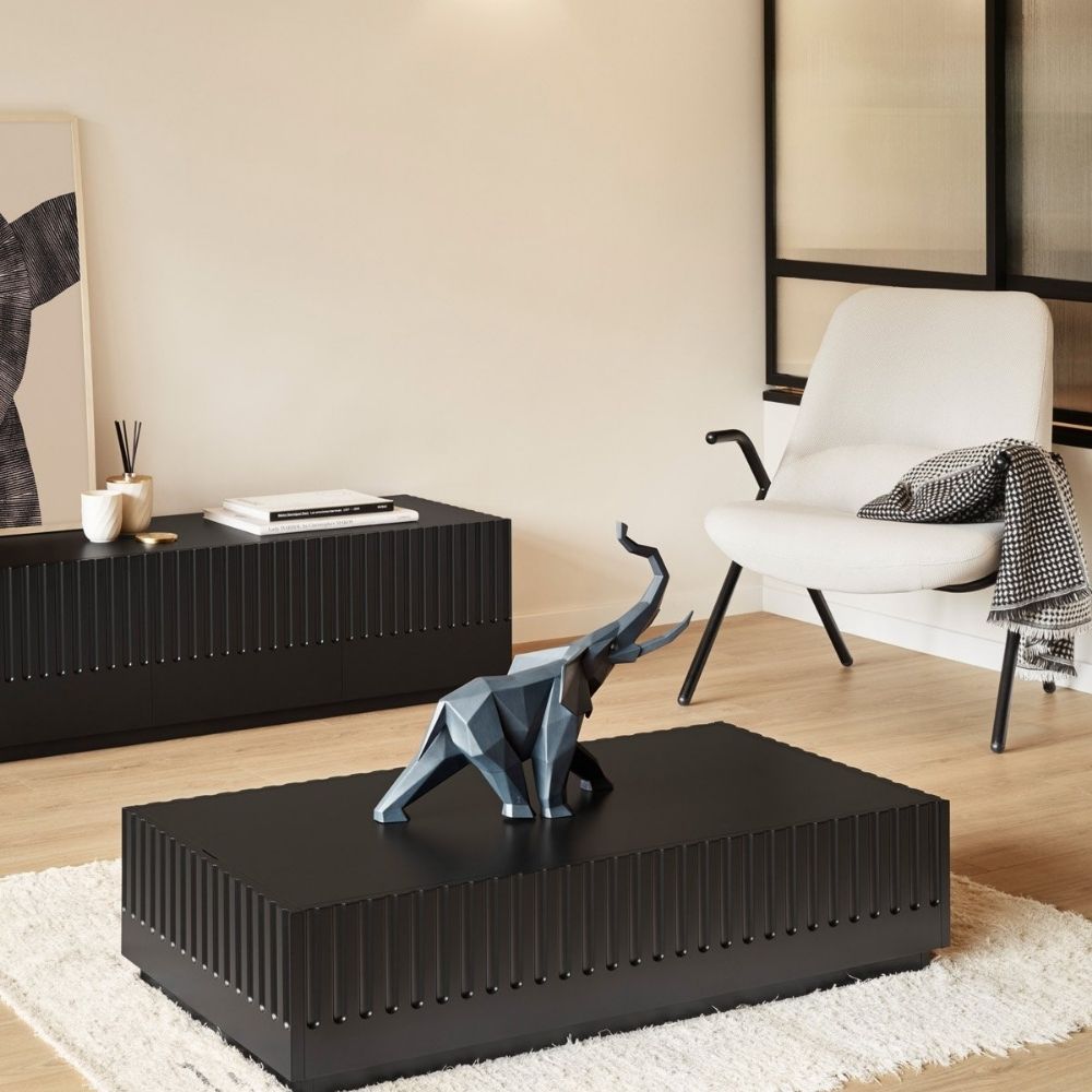 Sculptura din portelan negru mat, Elefant, Origami - LLADRO