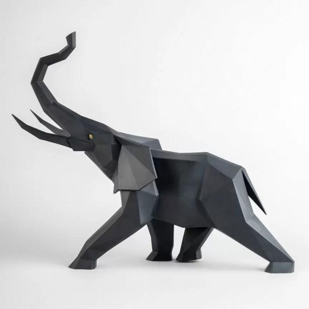 Sculptura din portelan negru mat, Elefant, Origami - LLADRO