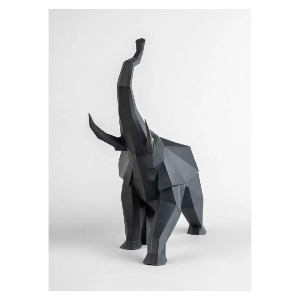 Sculptura din portelan negru mat, Elefant, Origami - LLADRO