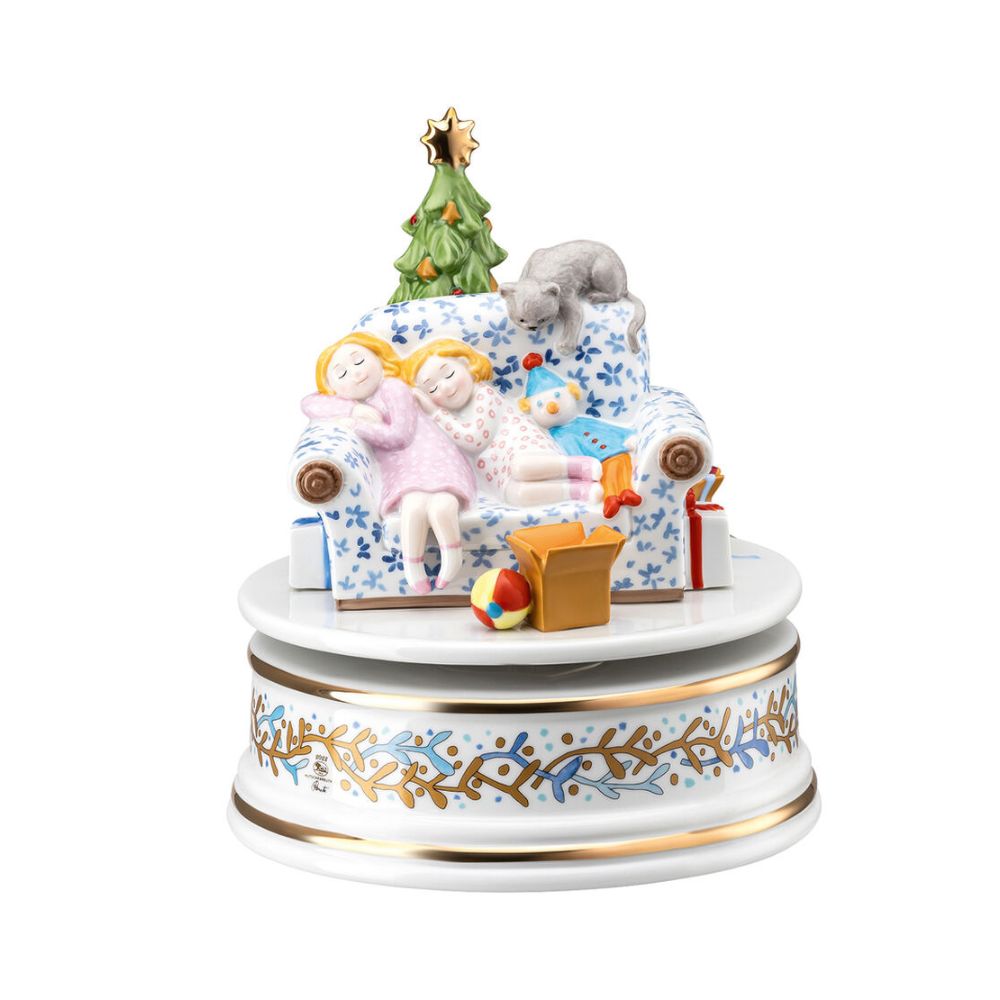 Cutie muzicala din portelan, copii dormind, 17,5 cm, Christmas Eve - HUTSCHENREUTHER