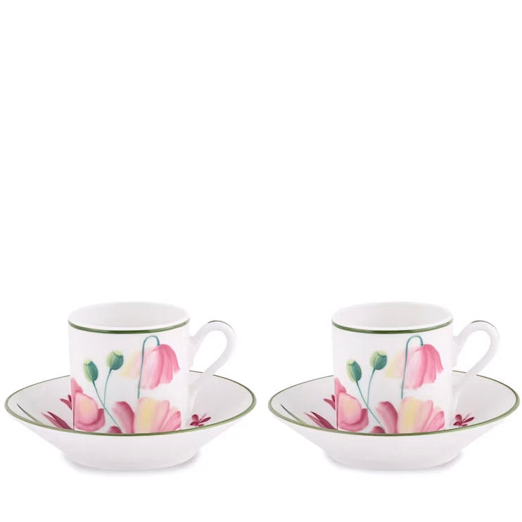 Set 2 cesti pentru espresso si farfurie, 80 ml, Florenza Malva - GINORI 1735