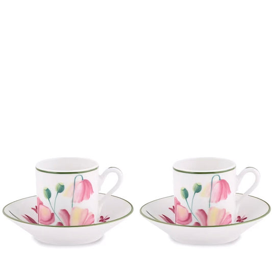 Set 2 cesti pentru espresso si farfurie, 80 ml, Florenza Malva - GINORI 1735