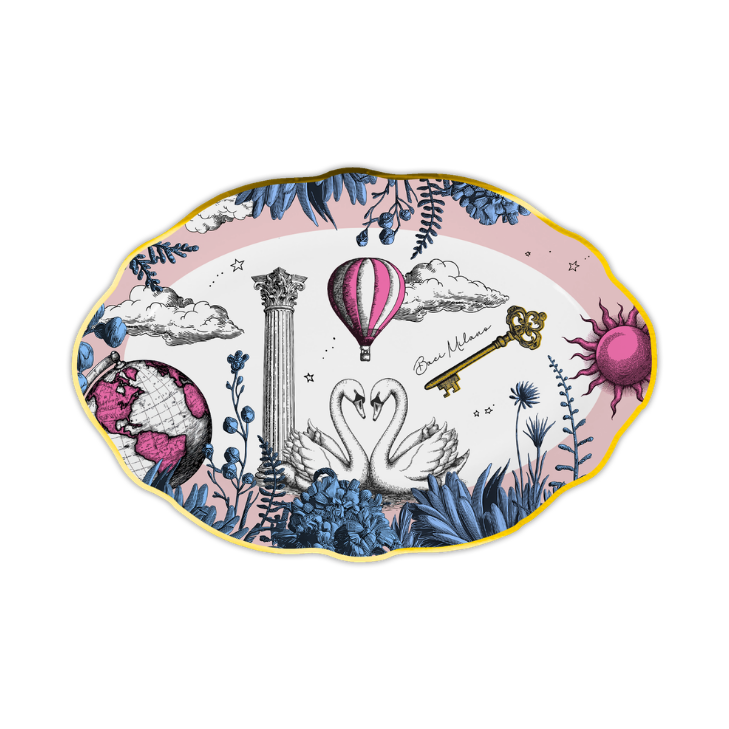 Platou oval, roz, 30.5 x 21 cm, Allegria - BACI MILANO