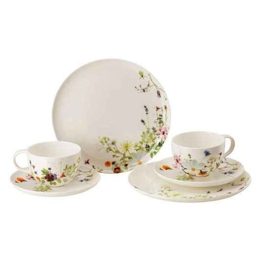 Set 6 piese - 2 farfurii desert, 2 cesti, 2 farfurioare, Brillance Grand Air by Regula Studli - ROSENTHAL