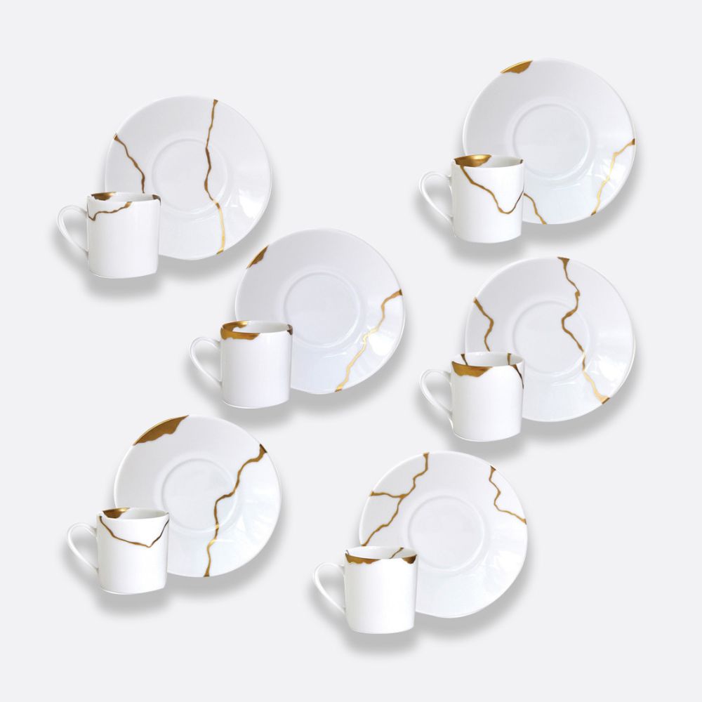 Set 6 cesti pentru espresso si farfurii, Kintsugi by Sarkis - BERNARDAUD