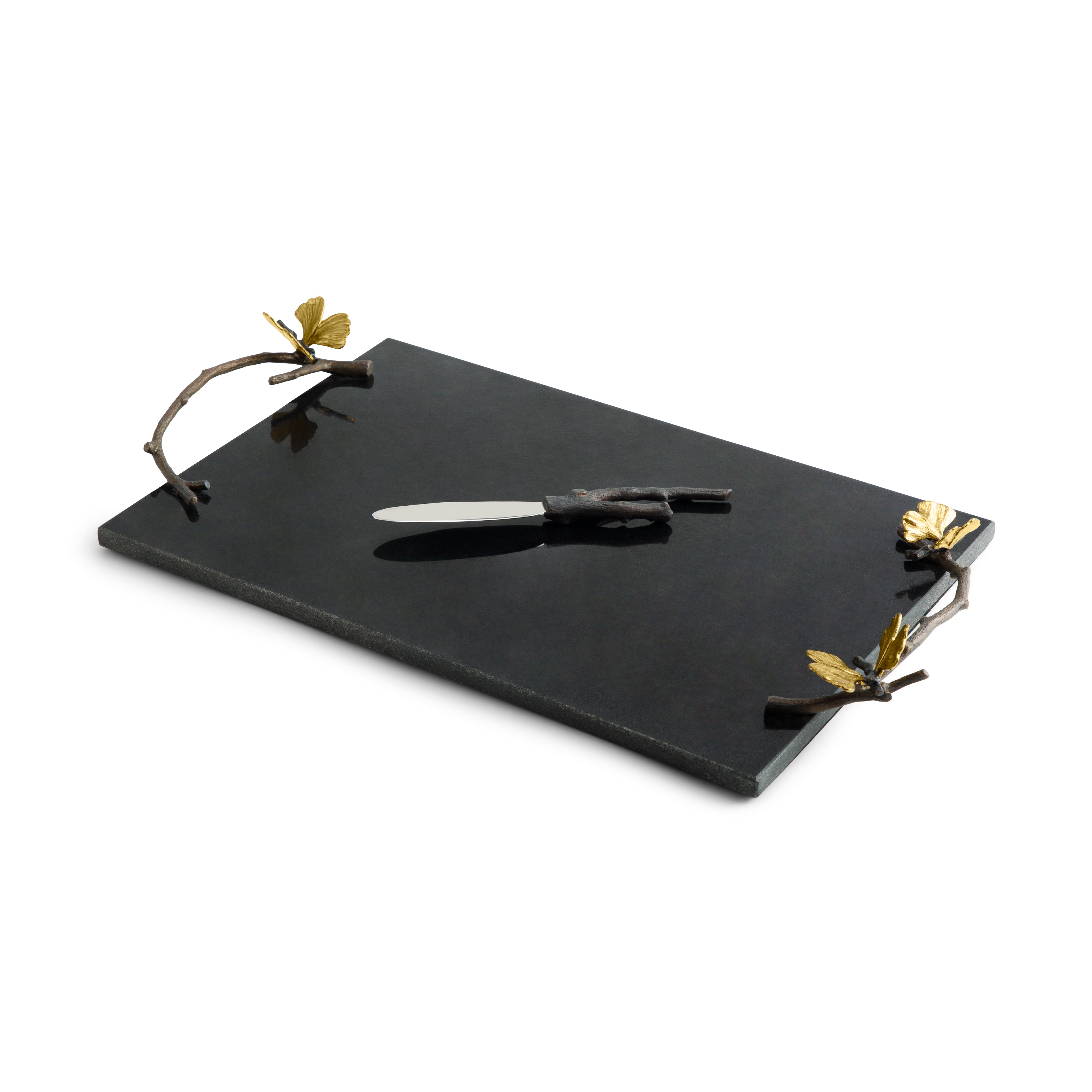 Set platou si cutit pentru servire branzeturi, negru, 47x25 cm, Butterfly Ginkgo - Michael Aram