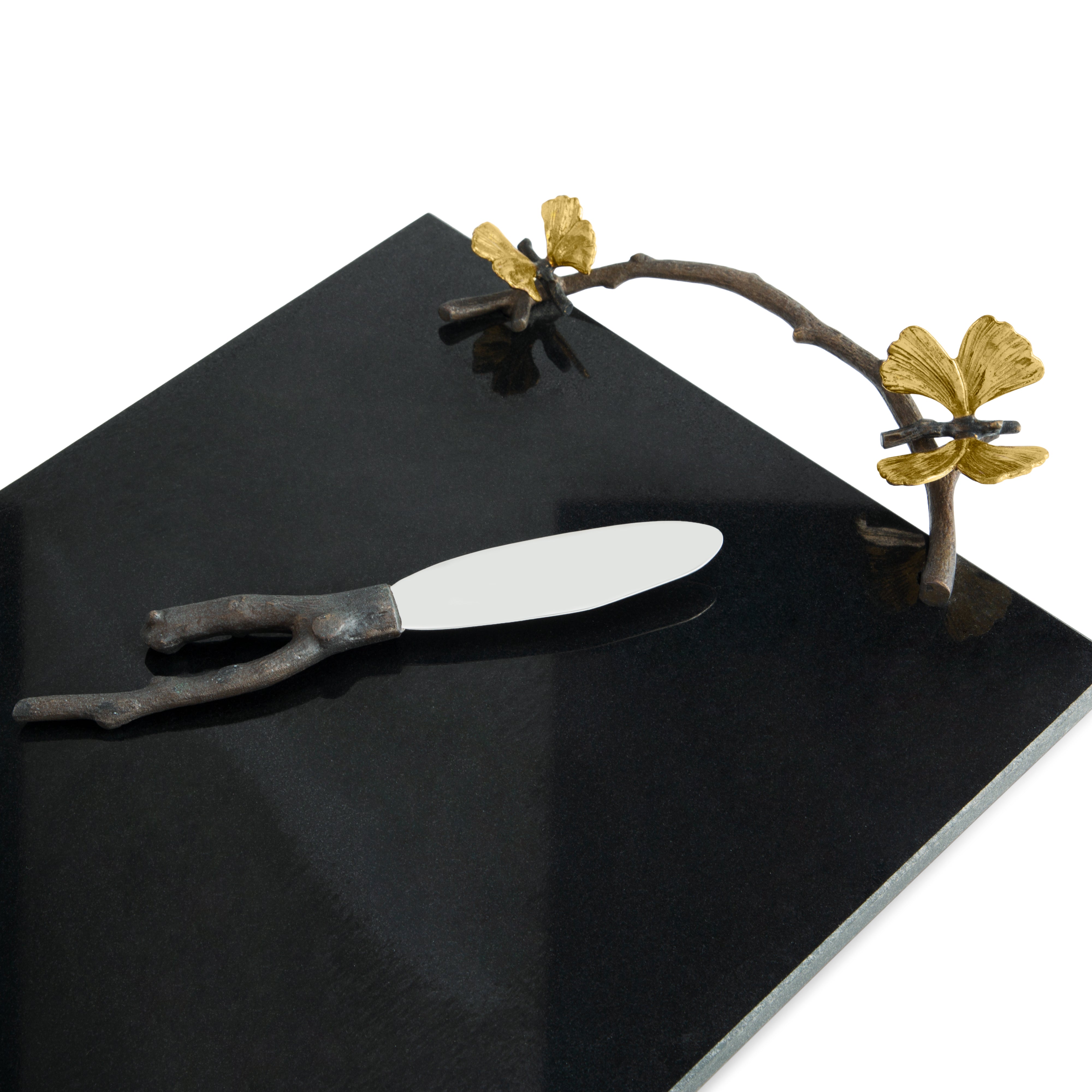 Set platou si cutit pentru servire branzeturi, negru, 47x25 cm, Butterfly Ginkgo - Michael Aram