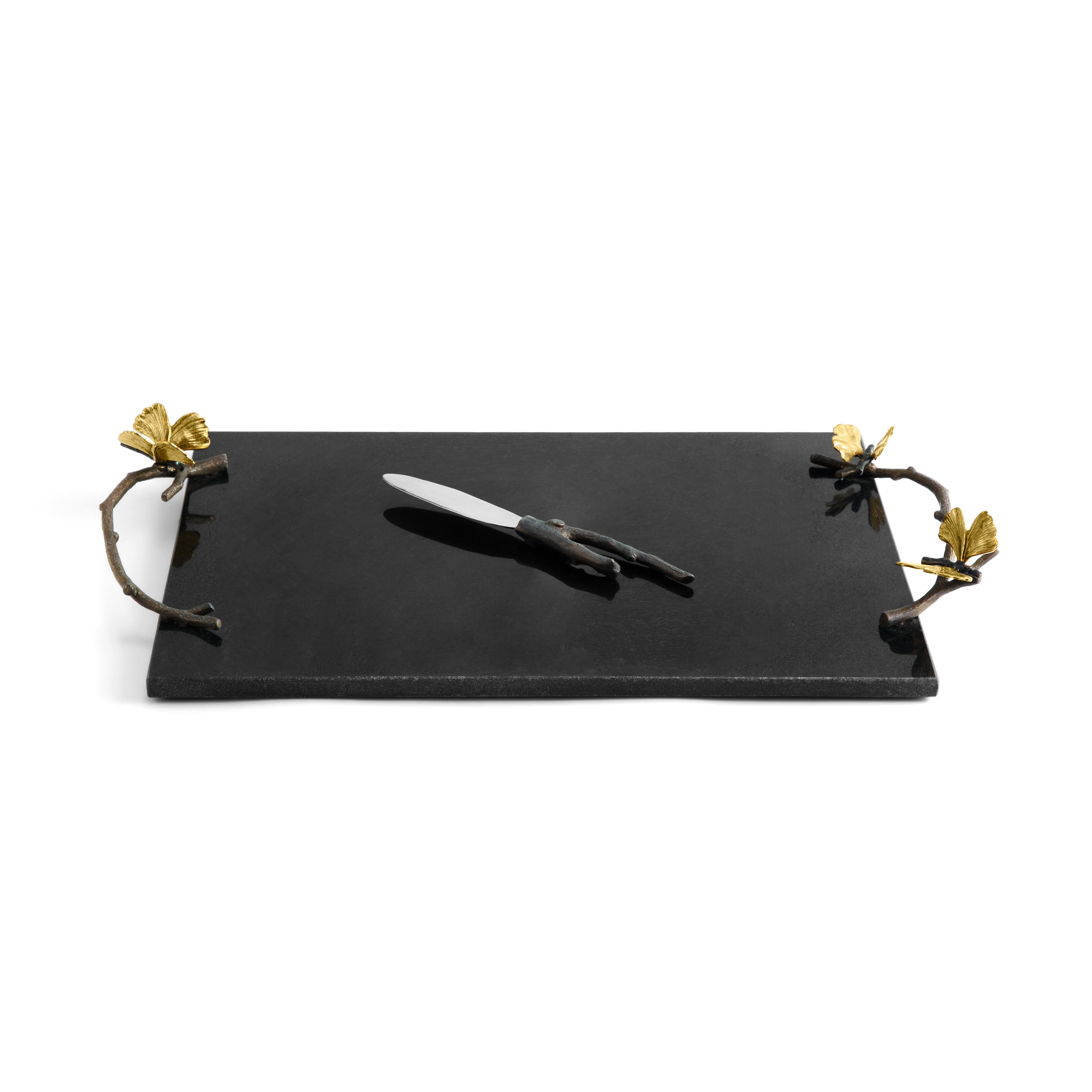 Set platou si cutit pentru servire branzeturi, negru, 47x25 cm, Butterfly Ginkgo - Michael Aram
