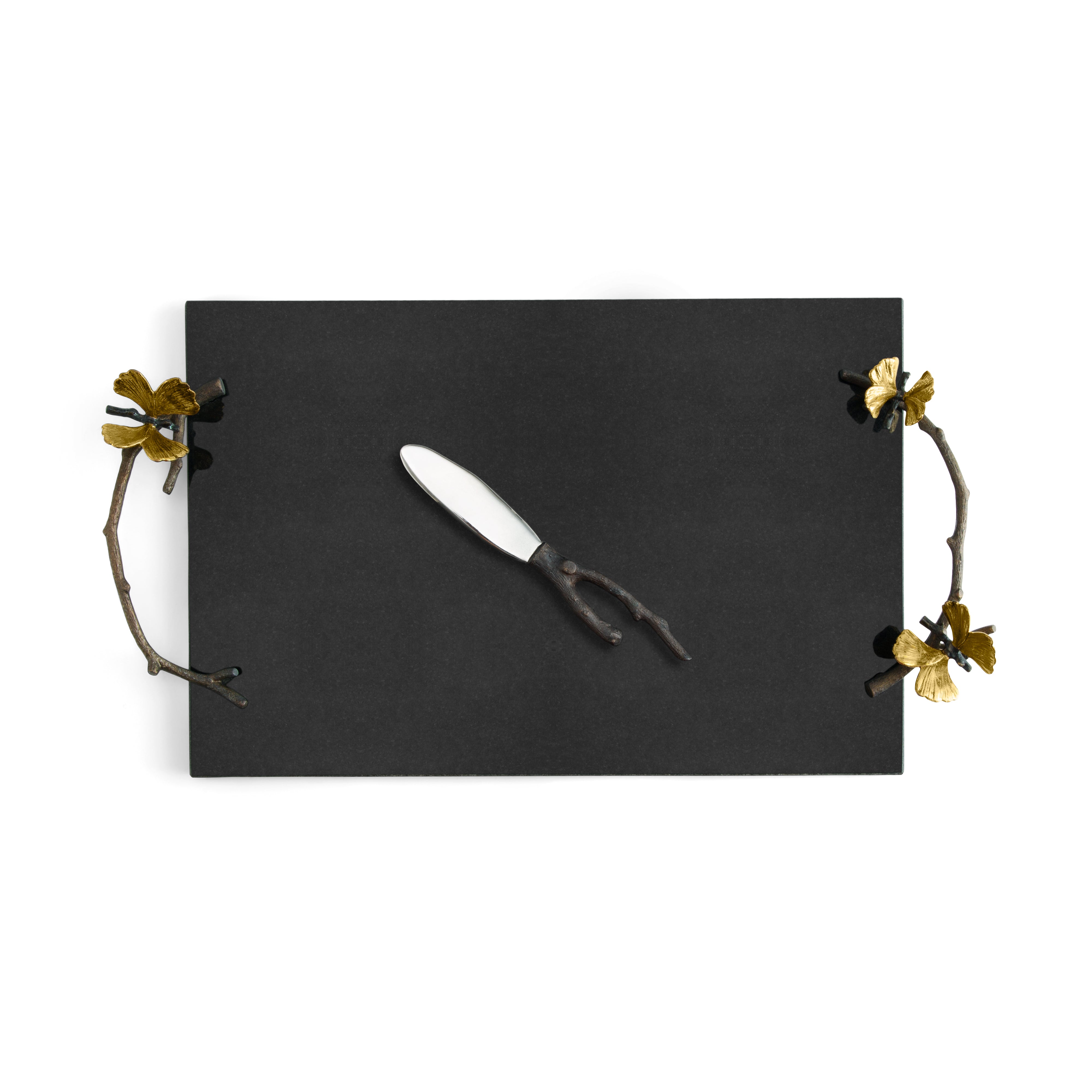 Set platou si cutit pentru servire branzeturi, negru, 47x25 cm, Butterfly Ginkgo - Michael Aram