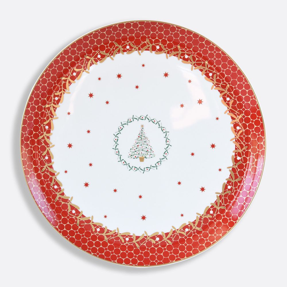 Platou rotund pentru desert, 32 cm, Noel Rouge - BERNARDAUD