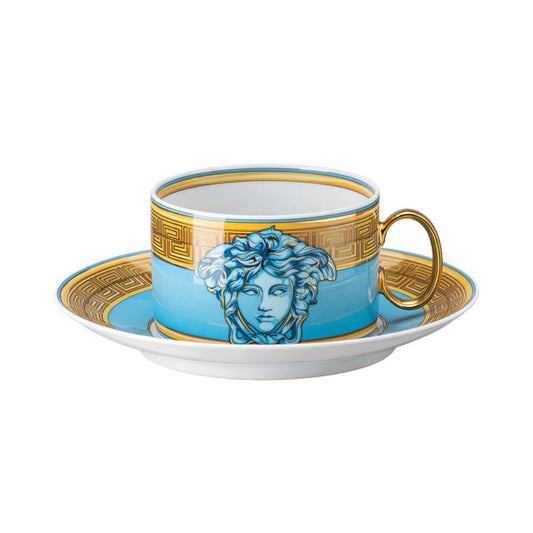 Ceasca pentru ceai si farfurie, Medusa Amplified Blue Coin - VERSACE