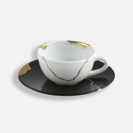 Ceasca pentru espresso si farfurie, Kintsugi Charbon by Sarkis - BERNARDAUD