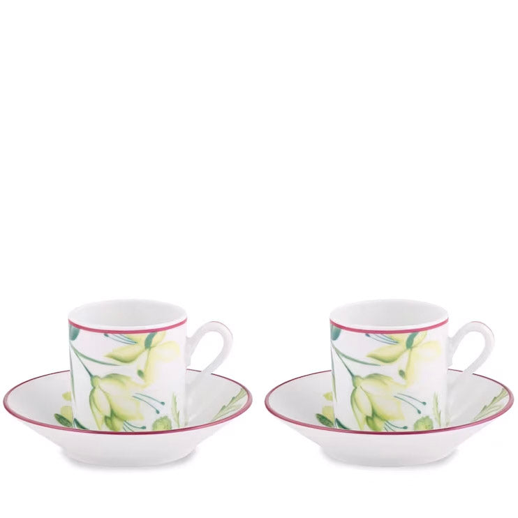 Set 2 cesti pentru espresso si farfurie, 80 ml, Florenza Acanto - GINORI 1735