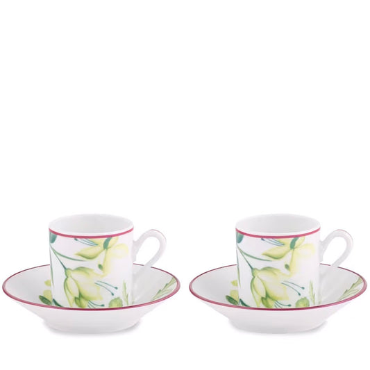 Set 2 cesti pentru espresso si farfurie, 80 ml, Florenza Acanto - GINORI 1735