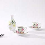 Set 2 cesti pentru espresso si farfurie, 80 ml, Florenza Malva - GINORI 1735