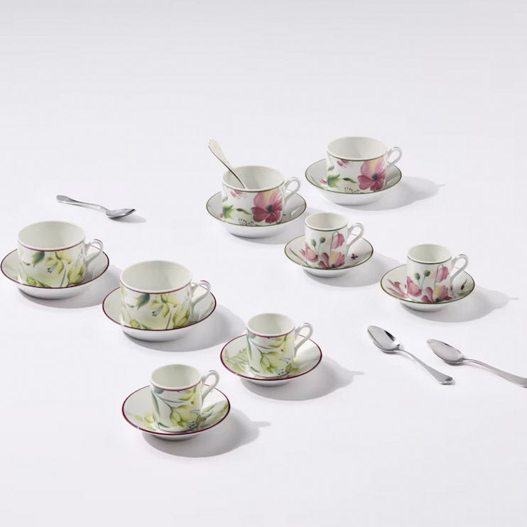 Set 2 cesti pentru ceai si farfurii, 80ml, Florenza Malva - GINORI 1735
