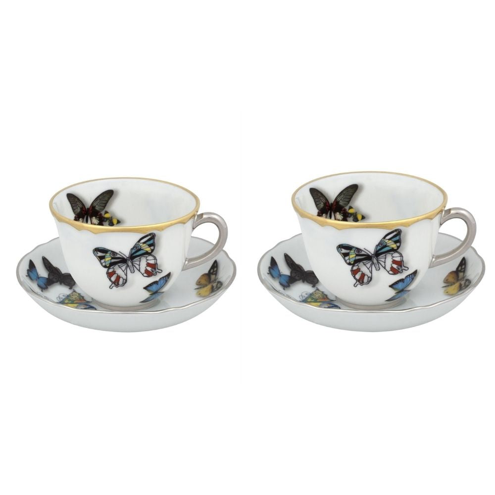 Set 2 cesti pentru cafea 100 ml, cu farfurii, Butterfly Parade - CHRISTIAN LACROIX