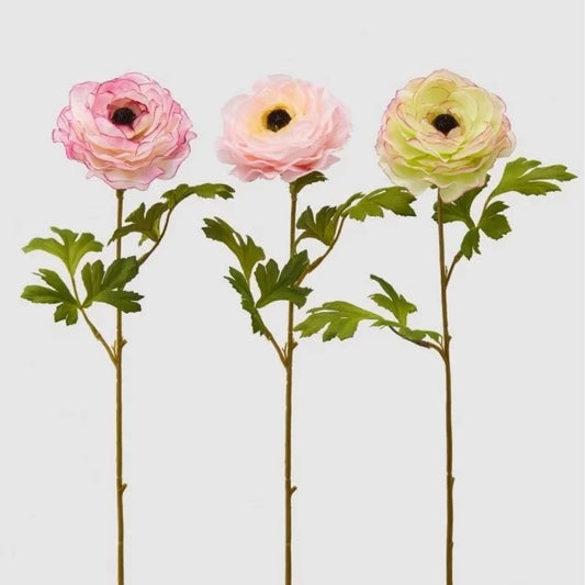 Floare decorativa Ranunculus, roz inchis/roz pastel/verde, 65 cm - SIMONA'S COLLECTION