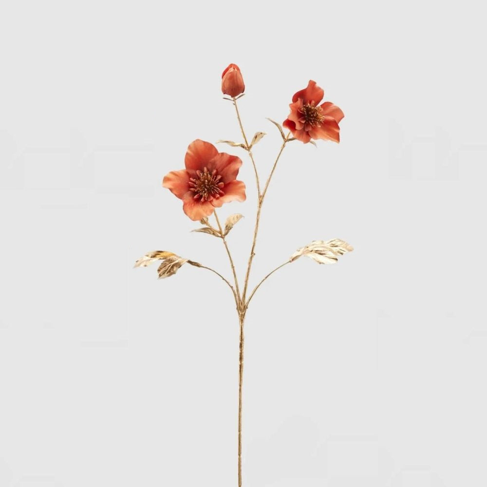 Ramura florala decorativa Helleboro, ruginiu, 70 cm - SIMONA'S Christmas