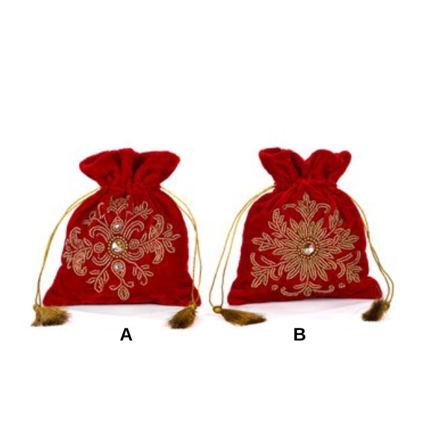 Decoratiune saculet, 18 cm, rosu, Snowflake  - Simona's Christmas