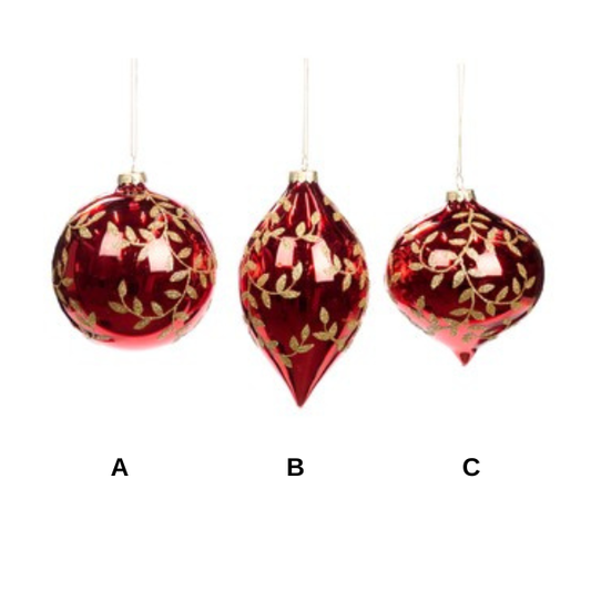 Glob din sticla, 10 cm, rosu, Leaf - Simona's Christmas