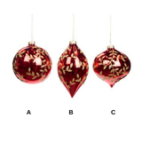 Glob din sticla, 10 cm, rosu, Leaf - Simona's Christmas