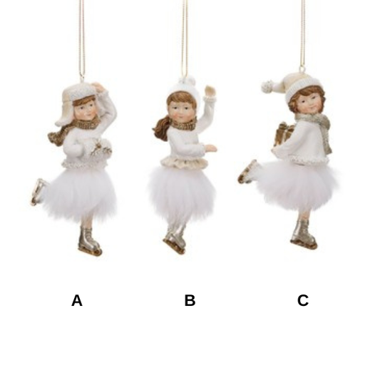 Ornament pentru brad, patinatoare, alb, 12 cm, Delphie - Simona's Christmas