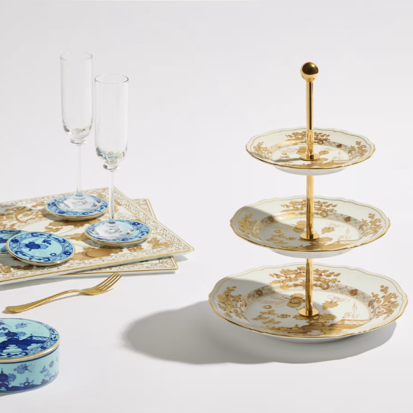 Etajera 3 niveluri, portelan, Oriente Italiano Aurum - GINORI 1735
