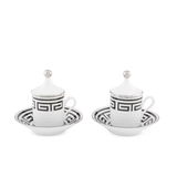 Set 2 cesti pentru espreso si farfurii, 80 ml, Labirinto Nero - GINORI 1735