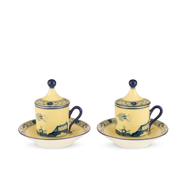Set 2 cesti pentru espresso si farfurie, 80 ml, Oriente Italiano Citrino - GINORI 1735