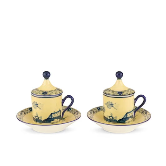 Set 2 cesti pentru espresso si farfurie, 80 ml, Oriente Italiano Citrino - GINORI 1735