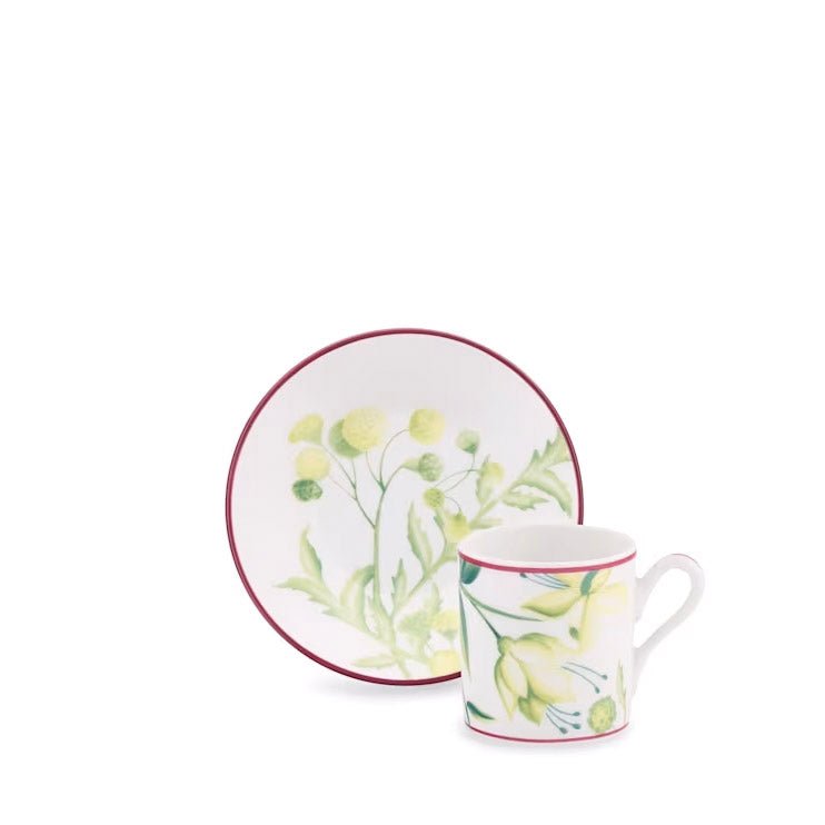 Set 2 cesti pentru espresso si farfurie, 80 ml, Florenza Acanto - GINORI 1735