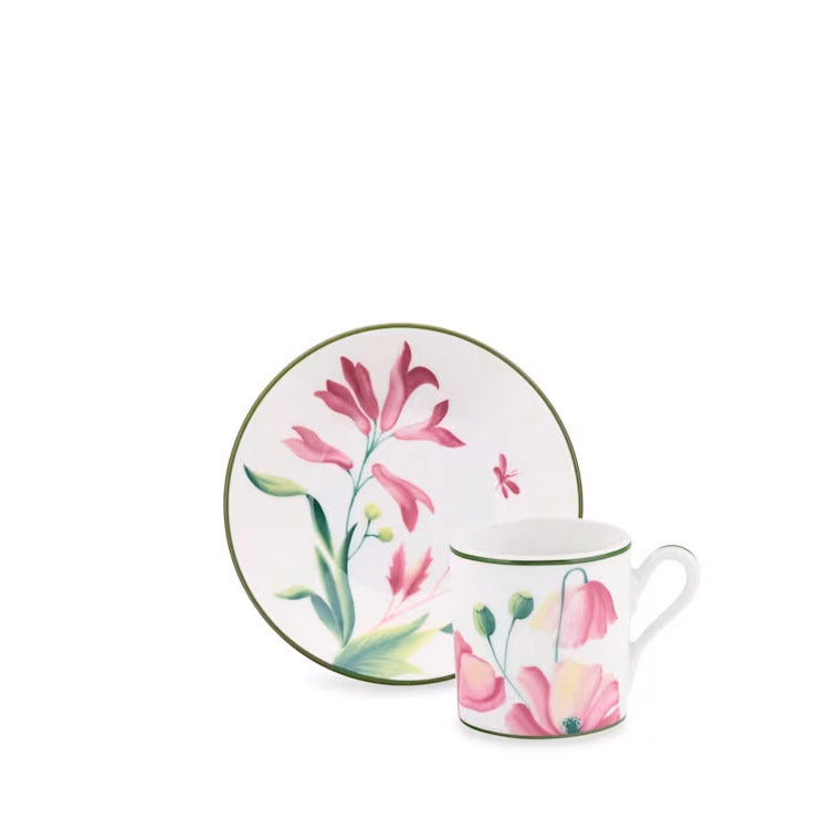 Set 2 cesti pentru espresso si farfurie, 80 ml, Florenza Malva - GINORI 1735