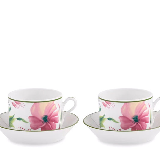 Set 2 cesti pentru ceai si farfurii, 80ml, Florenza Malva - GINORI 1735