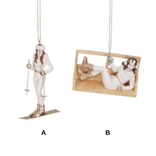 Ornament pentru brad, auriu, 12.5 cm, Apres Ski Lady - Simona's Christmas