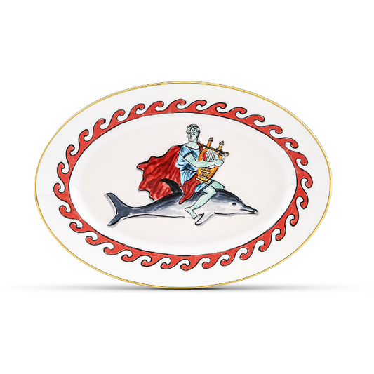 Platou din portelan, 34 cm, Il Viaggio di Nettuno Dolphin White - GINORI 1735