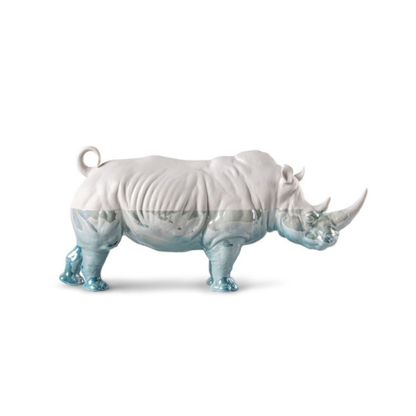 Sculptura din portelan, albastru, Underwater Rhino by Ernest Massuet - LLADRO