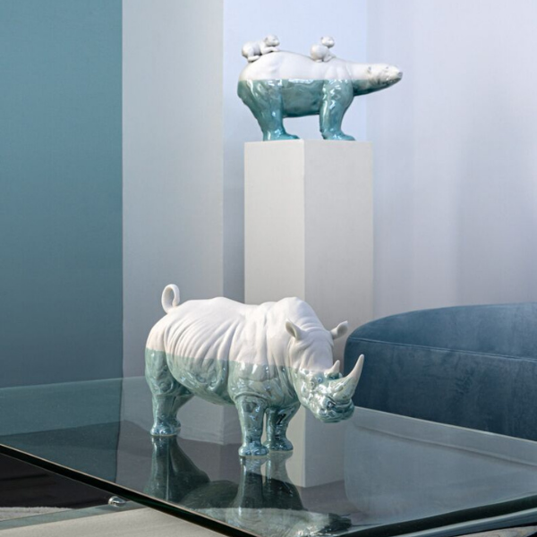 Sculptura din portelan, albastru, Underwater Rhino by Ernest Massuet - LLADRO