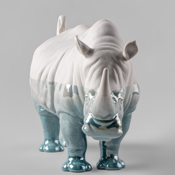 Sculptura din portelan, albastru, Underwater Rhino by Ernest Massuet - LLADRO