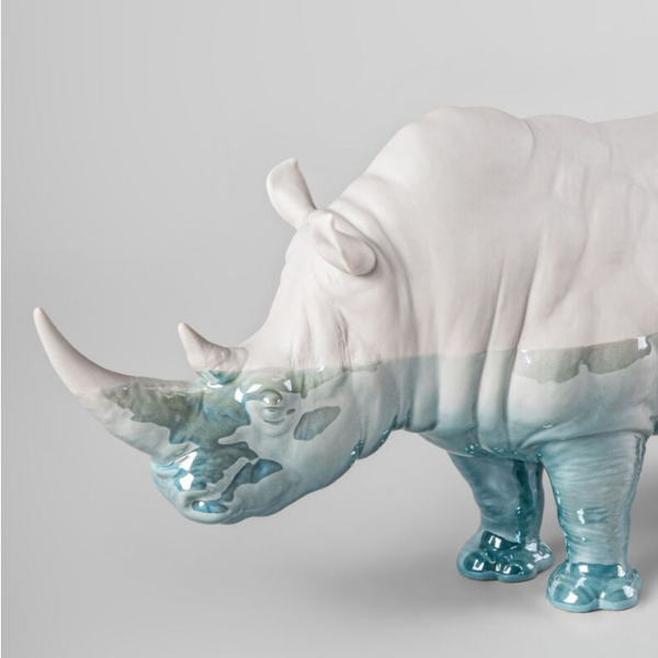 Sculptura din portelan, albastru, Underwater Rhino by Ernest Massuet - LLADRO