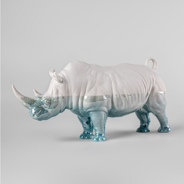 Sculptura din portelan, albastru, Underwater Rhino by Ernest Massuet - LLADRO