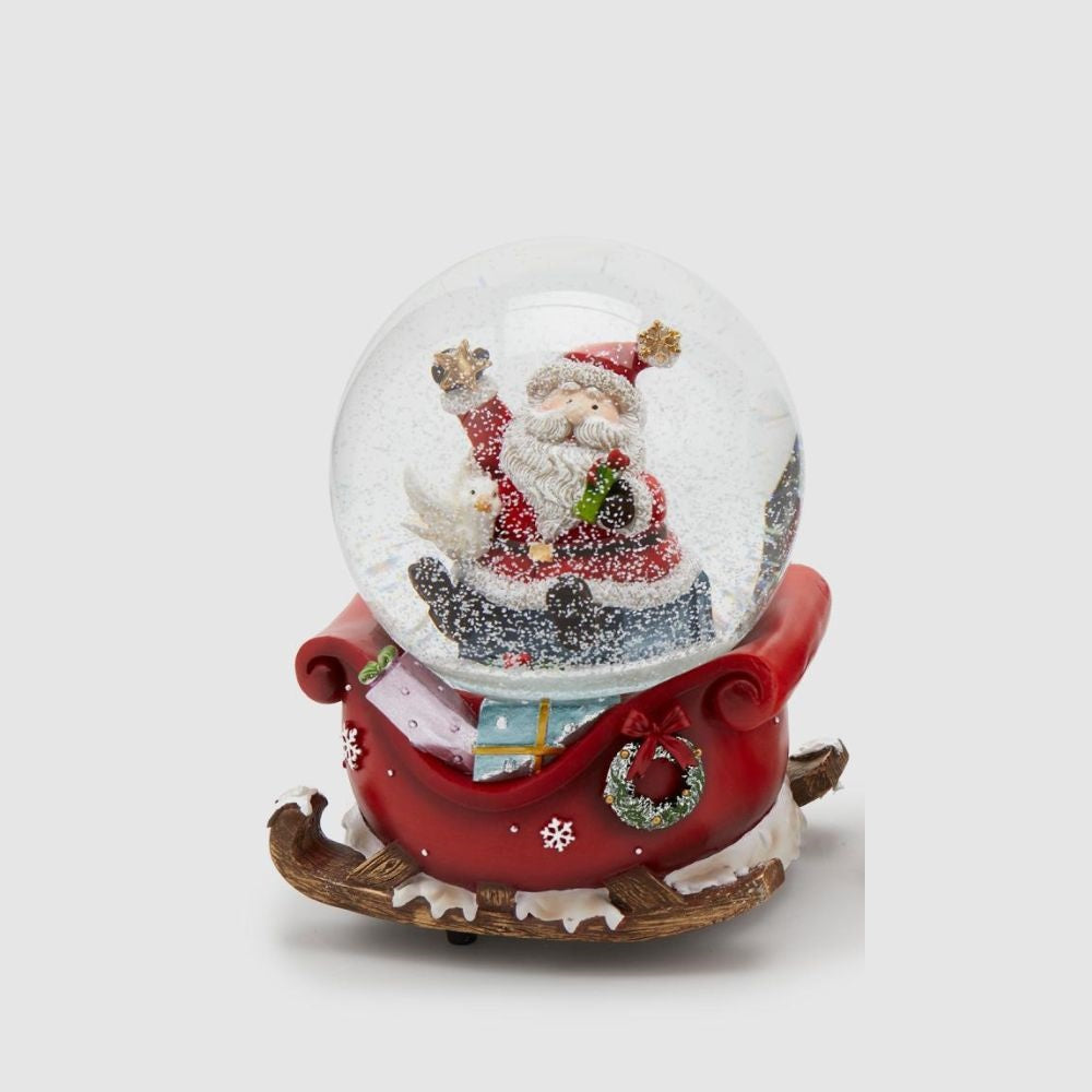 Glob de zapada Sanie cu Mos Craciun, rosu, 15 cm - SIMONA'S Christmas