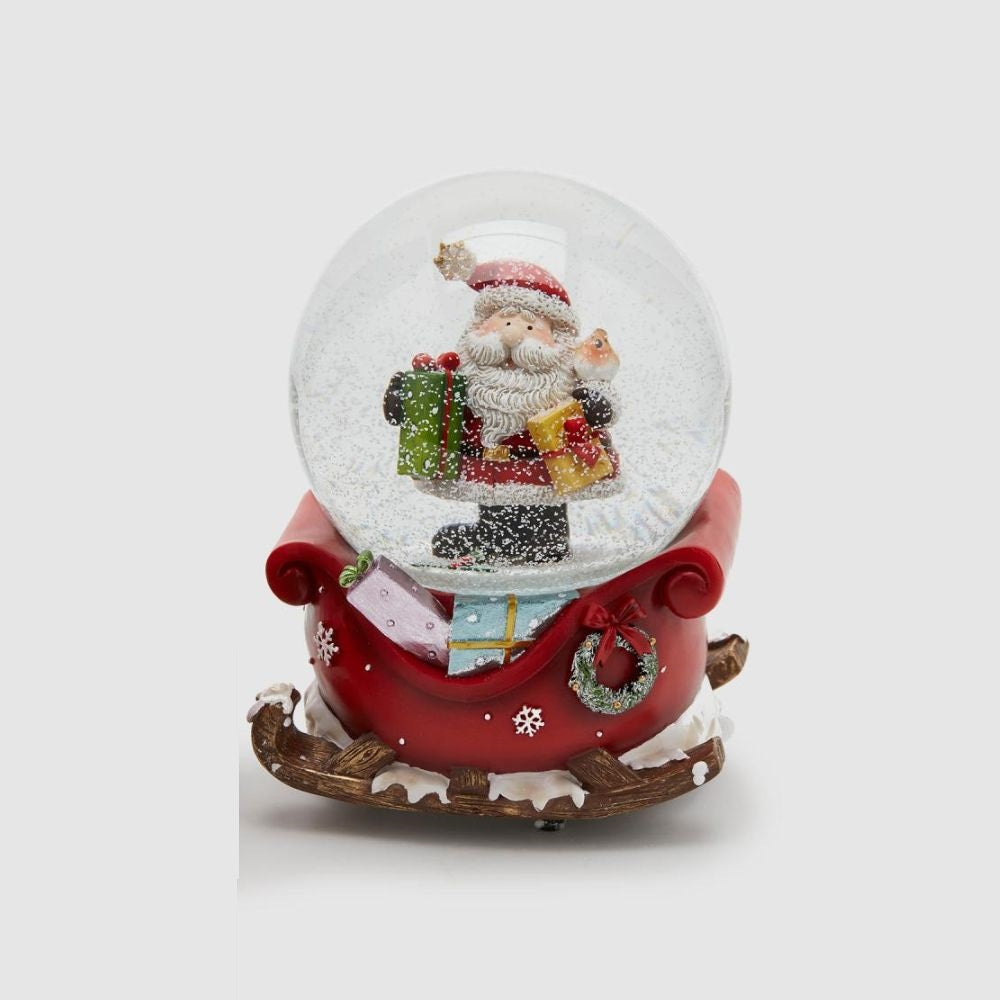 Glob de zapada Sanie cu Mos Craciun, rosu, 15 cm - SIMONA'S Christmas